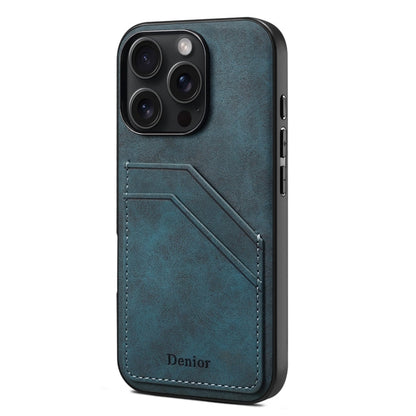 Pour iPhone 16 Pro Max Denior D09 Étui de téléphone en cuir PU avec double fente pour carte (Bleu)