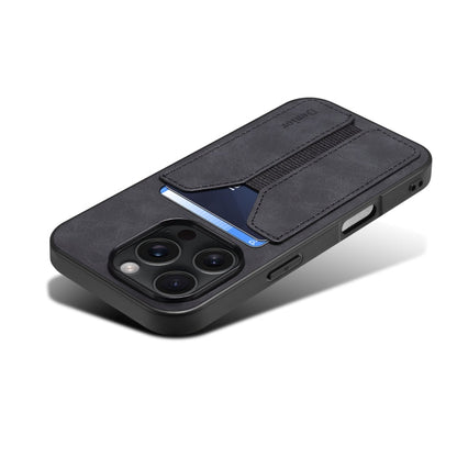 For iPhone 16 Denior D07 DV Elastic Card Slot PU Back Cover Phone Case(Black)