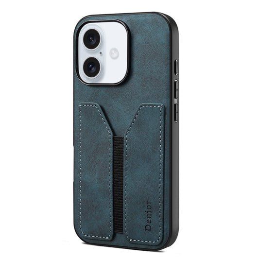 Pour iPhone 16 Denior D07 DV Housse de protection arrière en PU avec fente pour carte élastique (Bleu)