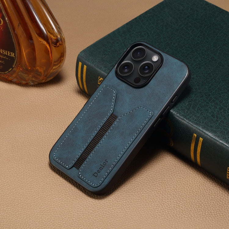 For iPhone 16 Plus Denior D07 DV Elastic Card Slot PU Back Cover Phone Case(Blue)