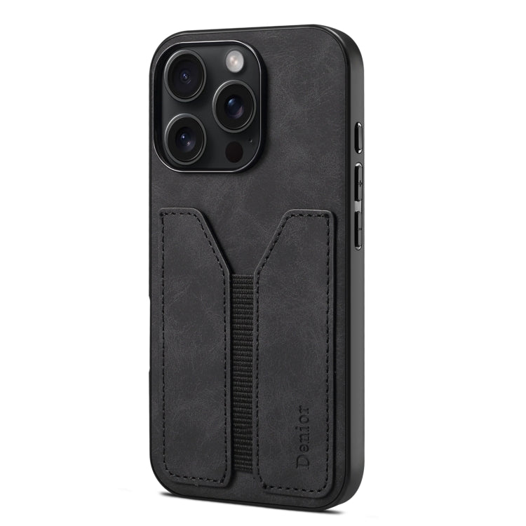 Pour iPhone 16 Pro Denior D07 DV Étui de téléphone à rabat en cuir PU avec fente pour carte élastique (Noir)