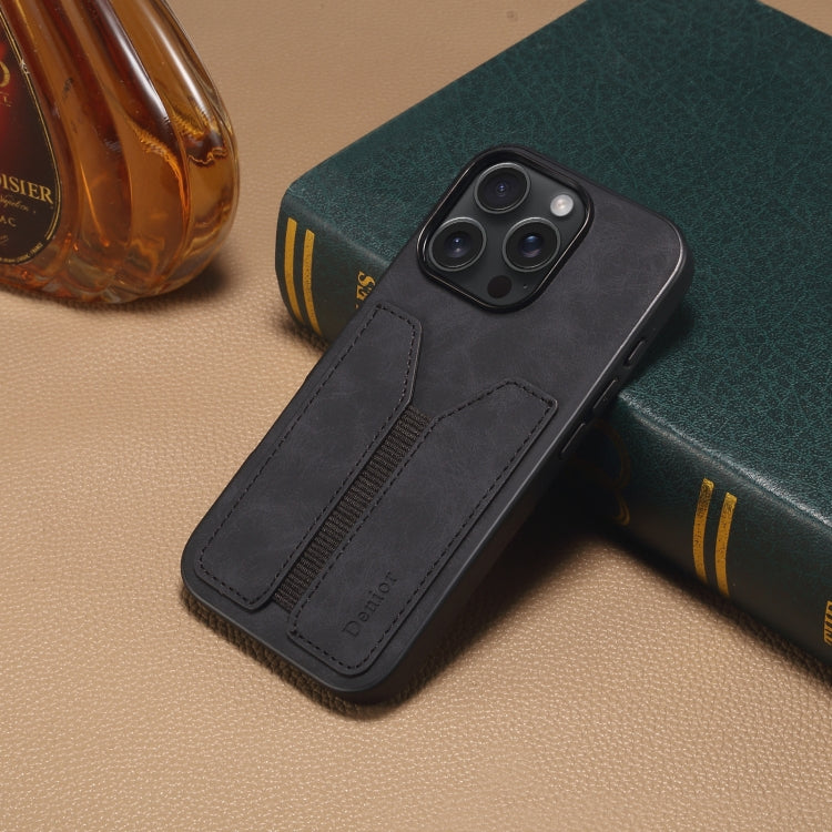 Pour iPhone 16 Pro Denior D07 DV Étui de téléphone à rabat en cuir PU avec fente pour carte élastique (Noir)
