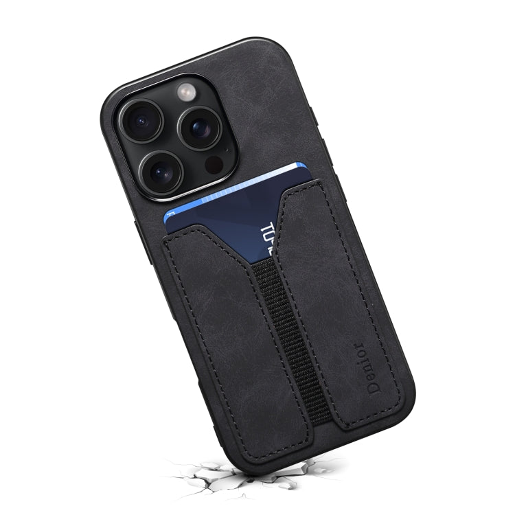 Pour iPhone 16 Pro Denior D07 DV Étui de téléphone à rabat en cuir PU avec fente pour carte élastique (Noir)