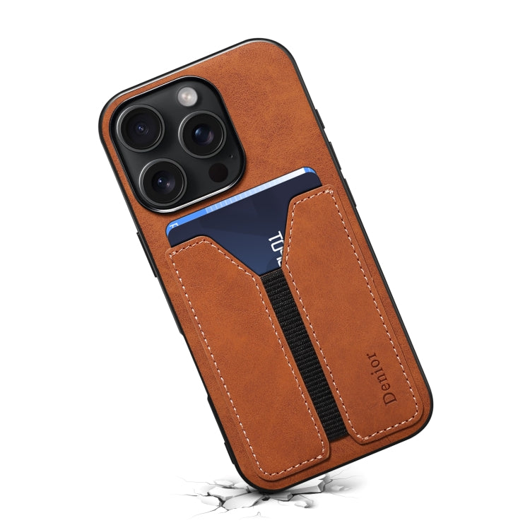 For iPhone 16 Pro Max Denior D07 DV Elastic Card Slot PU Back Cover Phone Case(Brown)