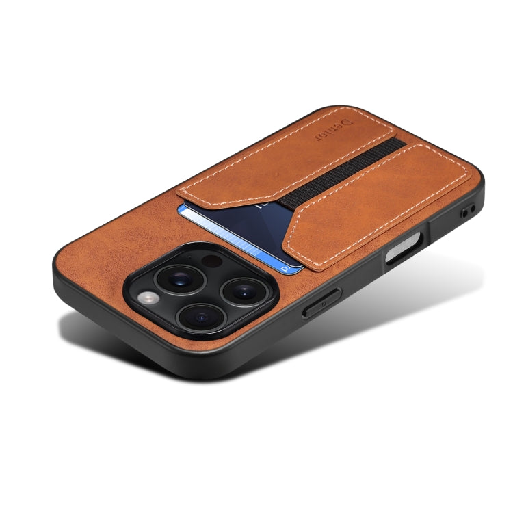 For iPhone 16 Pro Max Denior D07 DV Elastic Card Slot PU Back Cover Phone Case(Brown)