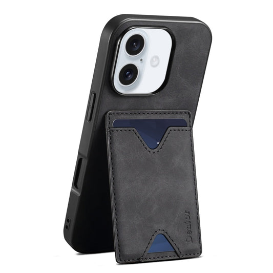 Pour iPhone 16 Denior D06 Étui de protection en cuir PU avec porte-cartes (noir)