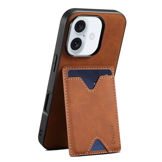 Pour iPhone 16 Denior D06 Étui de Téléphone avec Porte-Cartes Arrière en PU (Marron)