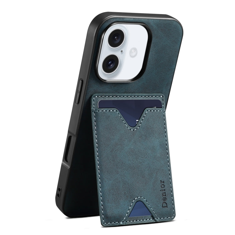Pour iPhone 16 Denior D06 PU Housse Arrière avec Fente pour Carte (Bleu)