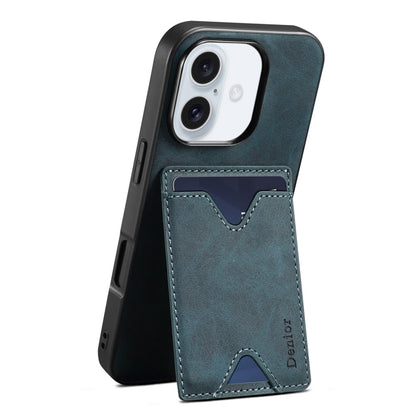 Pour iPhone 16 Denior D06 PU Housse Arrière avec Fente pour Carte (Bleu)