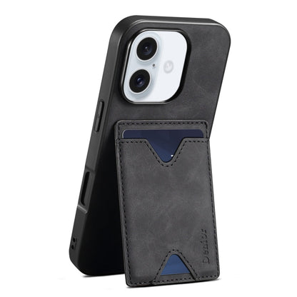 Pour iPhone 16 Plus Étui de téléphone avec fente pour carte et coque arrière en PU Denior D06 (Noir)