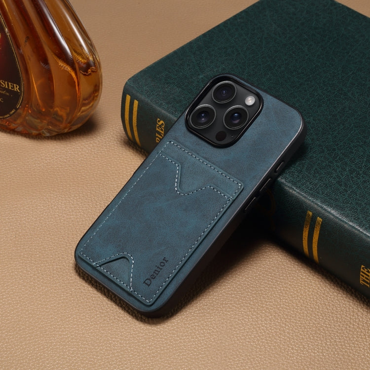 For iPhone 16 Plus Denior D06 PU Back Cover Card Slot Holder Phone Case(Blue)