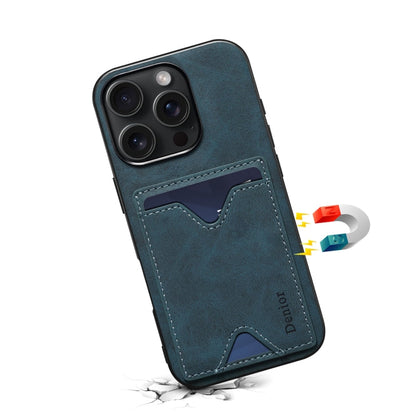 For iPhone 16 Plus Denior D06 PU Back Cover Card Slot Holder Phone Case(Blue)