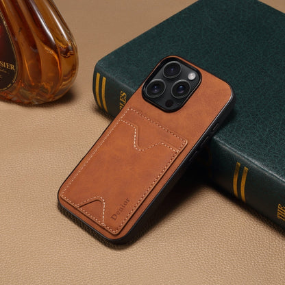For iPhone 16 Pro Denior D06 PU Back Cover Card Slot Holder Phone Case(Brown)