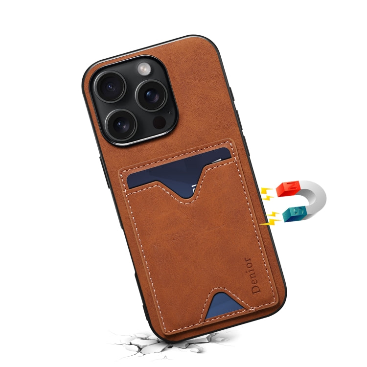 For iPhone 16 Pro Denior D06 PU Back Cover Card Slot Holder Phone Case(Brown)