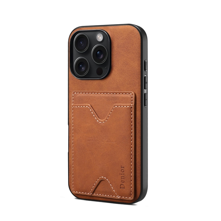 For iPhone 16 Pro Denior D06 PU Back Cover Card Slot Holder Phone Case(Brown)