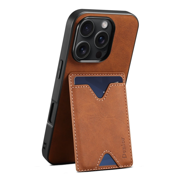 Pour iPhone 16 Pro Max Denior D06 Housse en cuir PU à l'arrière avec porte-cartes (Marron)