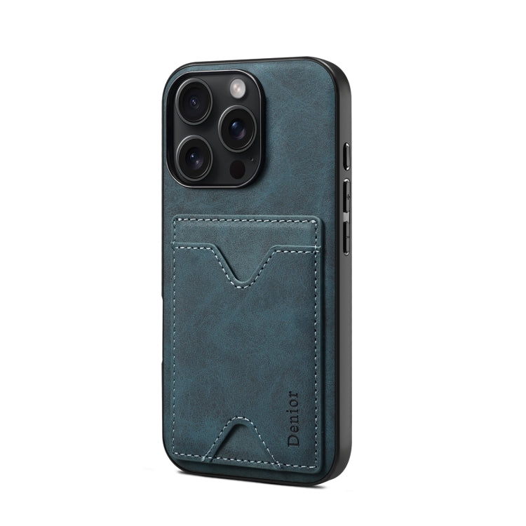 For iPhone 16 Pro Max Denior D06 PU Back Cover Card Slot Holder Phone Case(Blue)
