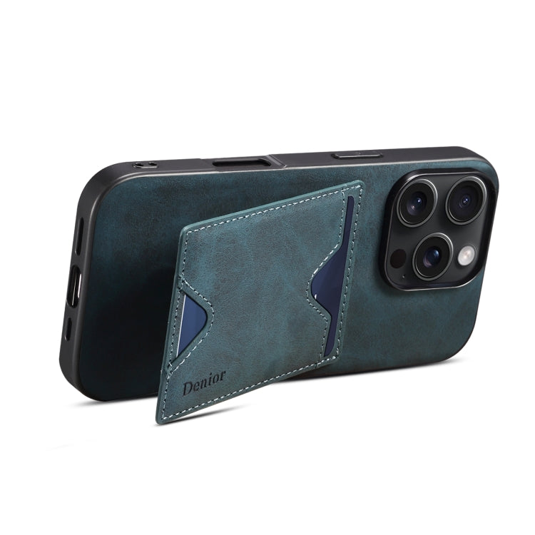For iPhone 16 Pro Max Denior D06 PU Back Cover Card Slot Holder Phone Case(Blue)