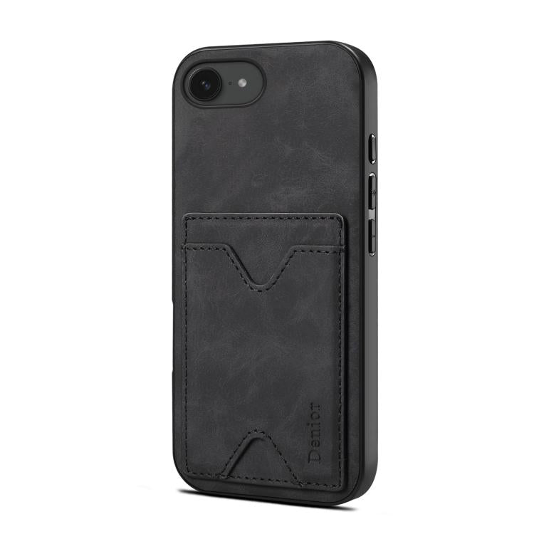 Pour iPhone 17e / 16e Denior D06 PU Coque Arrière Porte-carte Étui Téléphone (Noir)