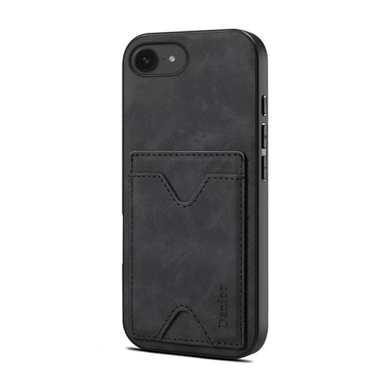 For iPhone 17e / 16e Denior D06 PU Back Cover Card Slot Holder Phone Case(Black)