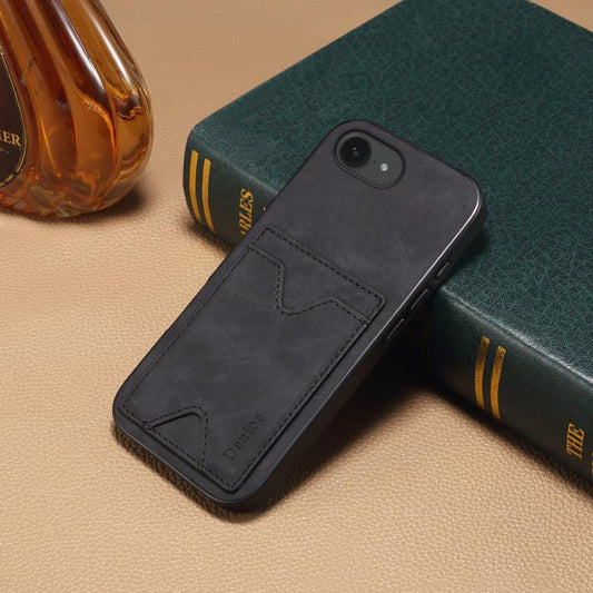 For iPhone 17e / 16e Denior D06 PU Back Cover Card Slot Holder Phone Case(Black)