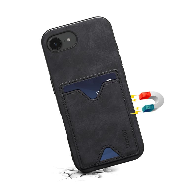 Pour iPhone 17e / 16e Denior D06 PU Coque Arrière Porte-carte Étui Téléphone (Noir)