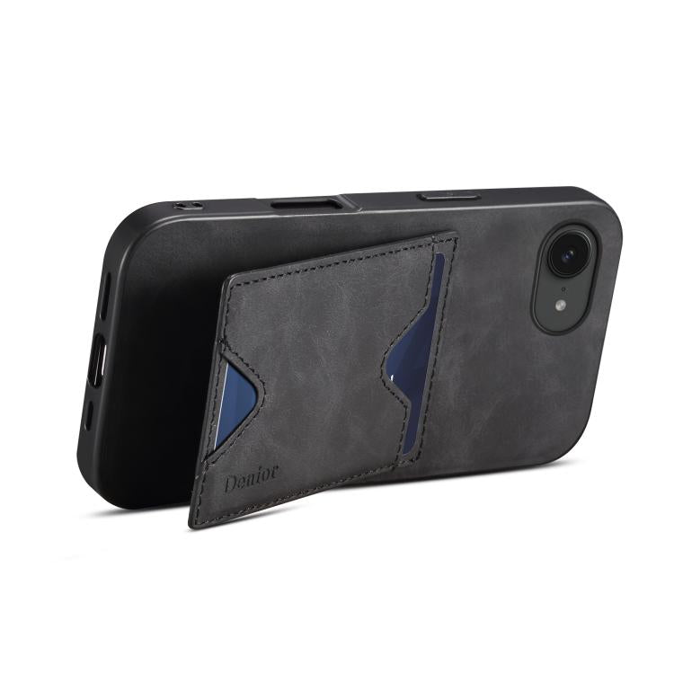 Pour iPhone 17e / 16e Denior D06 PU Coque Arrière Porte-carte Étui Téléphone (Noir)