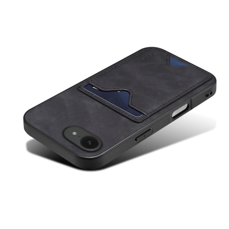 Pour iPhone 17e / 16e Denior D06 PU Coque Arrière Porte-carte Étui Téléphone (Noir)