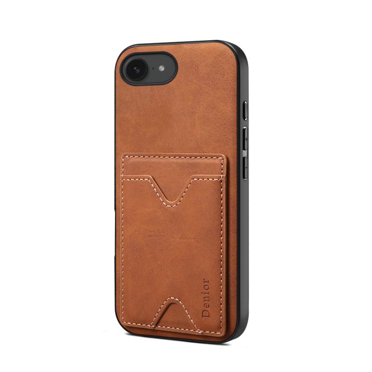 For iPhone 17e / 16e Denior D06 PU Back Cover Card Slot Holder Phone Case(Brown)