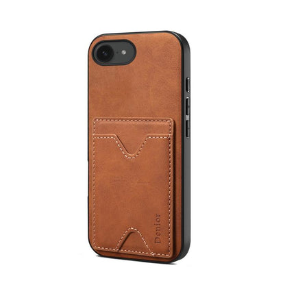 For iPhone 17e / 16e Denior D06 PU Back Cover Card Slot Holder Phone Case(Brown)