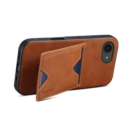 For iPhone 17e / 16e Denior D06 PU Back Cover Card Slot Holder Phone Case(Brown)