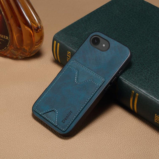 For iPhone 17e / 16e Denior D06 PU Back Cover Card Slot Holder Phone Case(Blue)