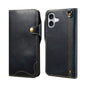 For iPhone 16 Denior B01 Oil Wax Cowhide Magnetic Button Genuine Leather Case(Blue)