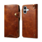 For iPhone 16 Plus Denior B01 Oil Wax Cowhide Magnetic Button Genuine Leather Case(Brown)
