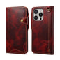 Pour iPhone 16 Pro Denior B01 Étui en Cuir Véritable avec Bouton Magnétique en Cuir de Vachette Ciré (Rouge)