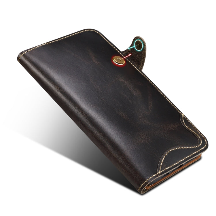 For iPhone 16 Pro Denior B01 Oil Wax Cowhide Magnetic Button Genuine Leather Case(Black)