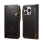 Pour iPhone 16 Pro Max Denior B01 Étui en cuir véritable en peau de vache cirée à bouton magnétique (Noir)