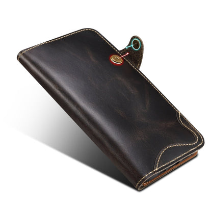 Pour iPhone 16 Pro Max Denior B01 Étui en cuir véritable en peau de vache cirée à bouton magnétique (Noir)