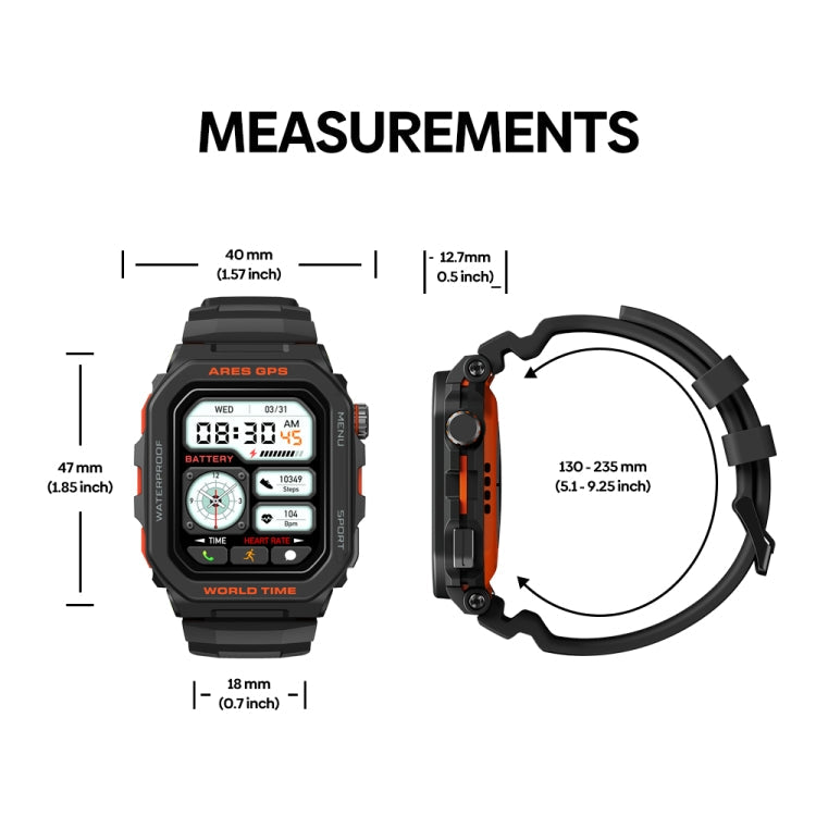 Zeblaze Ares GPS Montre Connectée Robuste GPS, Prise en Charge de la Fréquence Cardiaque / Oxymètre de Pouls Sanguin (Noir Lave)