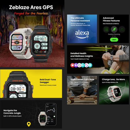 Zeblaze Ares GPS Montre Connectée Robuste GPS, Prise en Charge de la Fréquence Cardiaque / Oxymètre de Pouls Sanguin (Noir Lave)