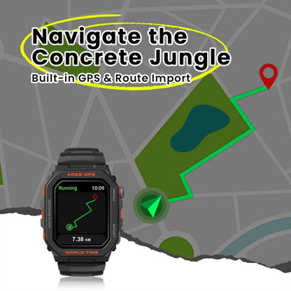 Zeblaze Ares GPS Montre Connectée Robuste GPS, Prise en Charge de la Fréquence Cardiaque / Oxymètre de Pouls Sanguin (Noir Lave)