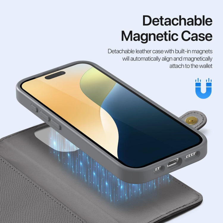 For iPhone 16 Pro Max DUX DUCIS Lawa Series 2 in 1 Wallet Zipper Detachable MagSafe Phone Case with Lanyard(Grey)