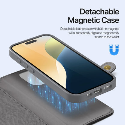 For iPhone 16 Pro Max DUX DUCIS Lawa Series 2 in 1 Wallet Zipper Detachable MagSafe Phone Case with Lanyard(Grey)