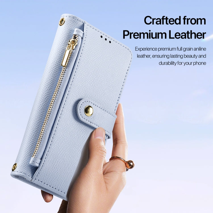 For iPhone 16 Pro Max DUX DUCIS Lawa Series 2 in 1 Wallet Zipper Detachable MagSafe Phone Case with Lanyard(Light Blue)