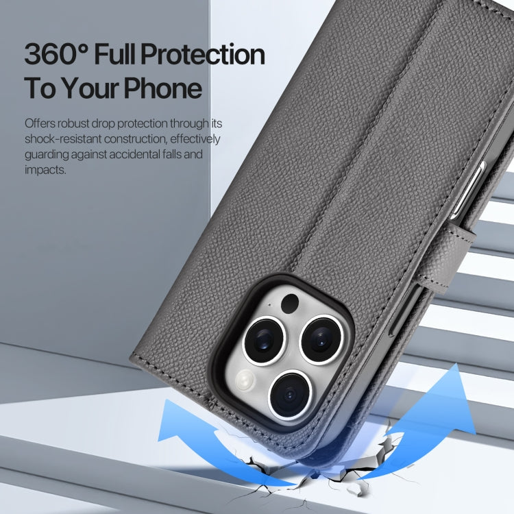 For iPhone 16 Pro DUX DUCIS Lawa Series 2 in 1 Wallet Zipper Detachable MagSafe Phone Case with Lanyard(Grey)