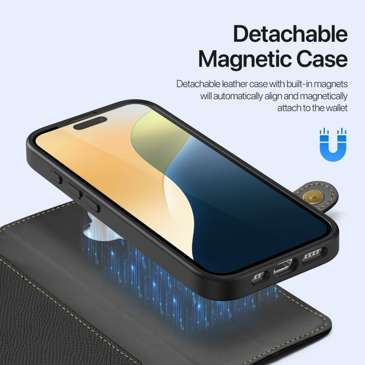 For iPhone 16 Plus DUX DUCIS Lawa Series 2 in 1 Wallet Zipper Detachable MagSafe Phone Case with Lanyard(Black)