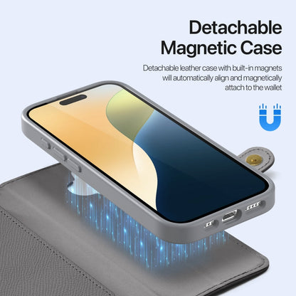 Pour iPhone 16 Plus DUX DUCIS Lawa Series 2 en 1 Étui portefeuille détachable avec fermeture éclair et MagSafe avec dragonne (gris)
