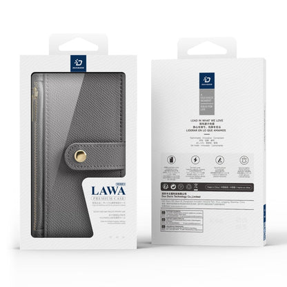 Pour iPhone 16 Plus DUX DUCIS Lawa Series 2 en 1 Étui portefeuille détachable avec fermeture éclair et MagSafe avec dragonne (gris)