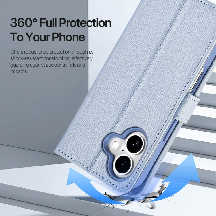 Pour iPhone 16 Plus DUX DUCIS Série Lawa Étui portefeuille zippé 2 en 1 détachable MagSafe avec cordon (Bleu clair)