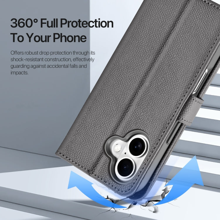 Pour iPhone 16 DUX DUCIS Lawa Series 2 en 1 Étui Portefeuille Zippé Détachable MagSafe avec Lanière (Gris)